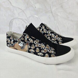 Black Canvas Sneakers Sloth Graphics Women's Size 9 Lace Up Style Rubber Sole